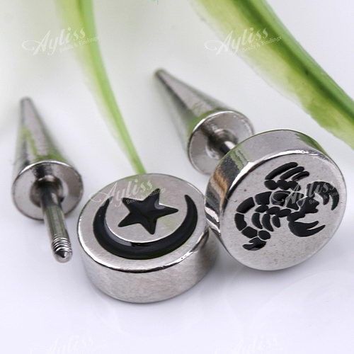   Mens Taper Stud Earrings & Mix Star Animal Skull Style Bead  