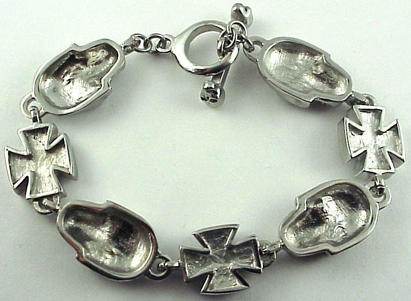 SKULL BONES JEWELRY MALTESE CROSS HEAVY METAL BRACELET STAINLESS 