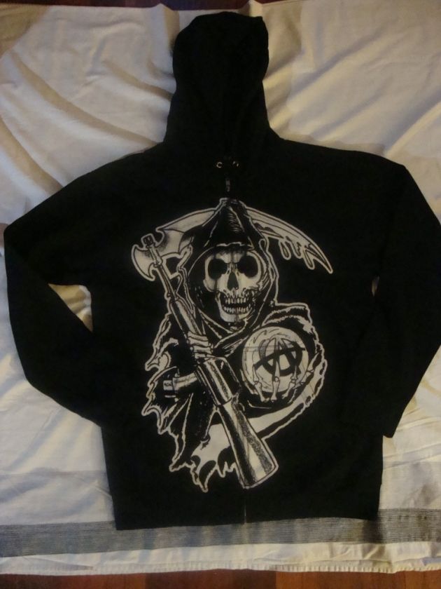 SONS OF ANARCHY LICENSED MUTED GRIM REAPER MENS BLACK ZIPPER HOODIE 