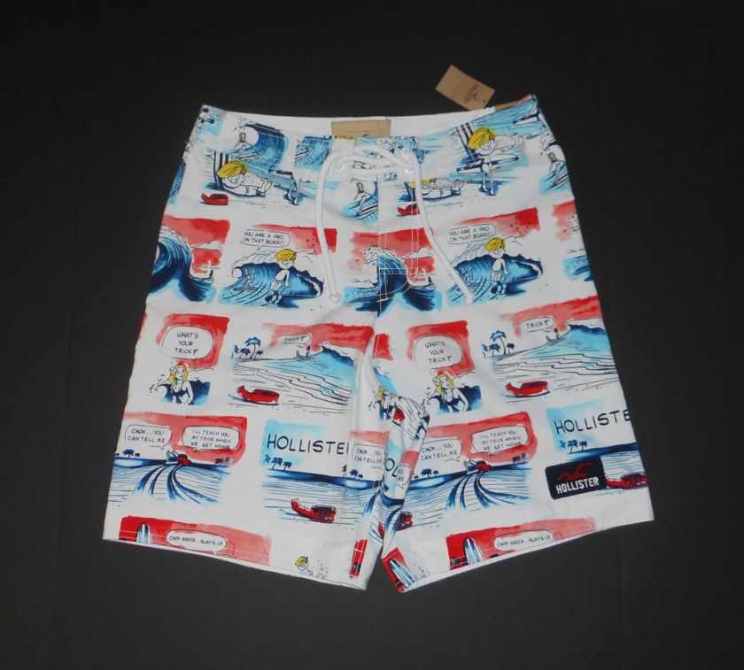 NWT NEW Hollister Dudes Comic Swim Board Shorts  