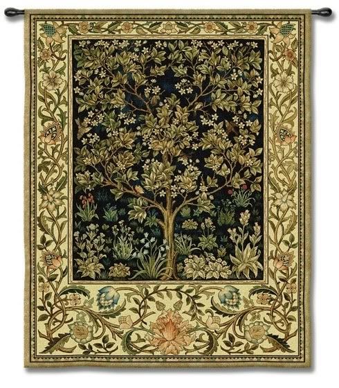 WILLIAM MORRIS CHENILLE GOLDEN TREE OF LIFE ART TAPESTRY WALL HANGING 