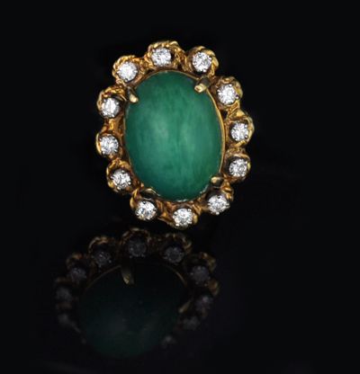 Estate Vintage Green Turquoise Diamond 18k Gold Ring  