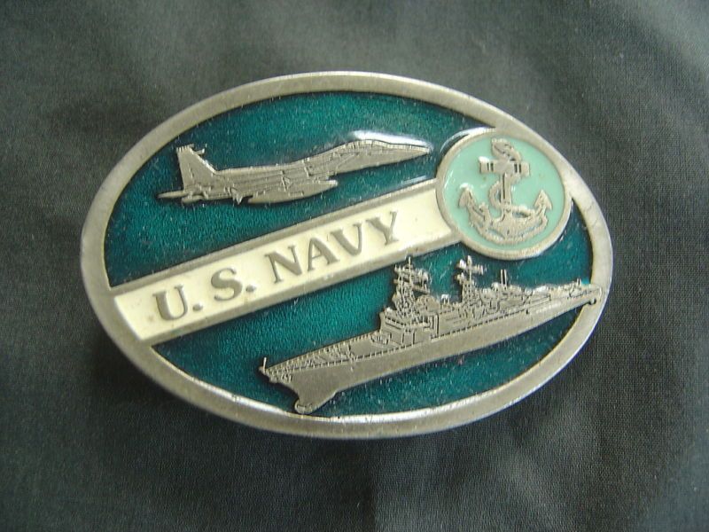 vtg US NAVY ENAMELED BELT BUCKLE BATTLESHIP  