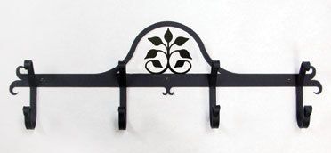 Black Wrought Iron LEAF FAN 4 Hook Coat Bar Wall Rack  