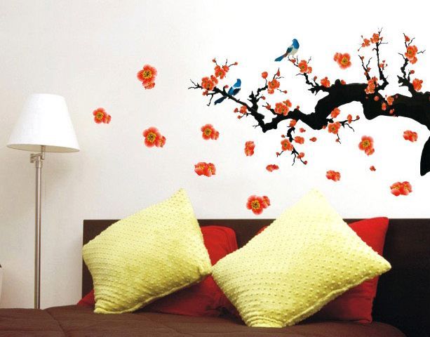 WALL MURAL REMOVABLE DECO STICKER DECAL PLUM TREE BIRD  