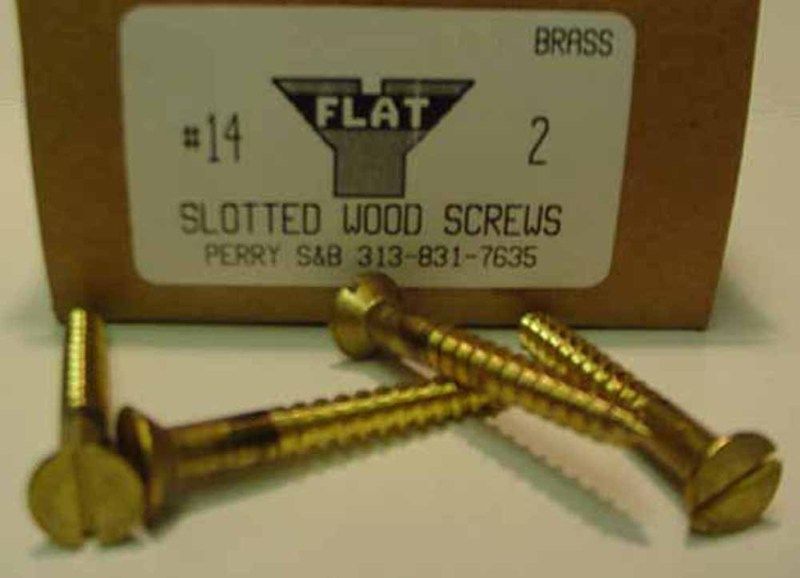 14x2 Flat Head Slotted Wood Screws Solid Brass (10)  